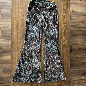 Earthbound Trading Co Printed Velvet Flare Pants